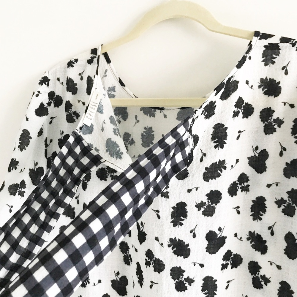 ๐4/$20 NWOT Spense Black White Floral Gingham Top 1X - Picture 9 of 11